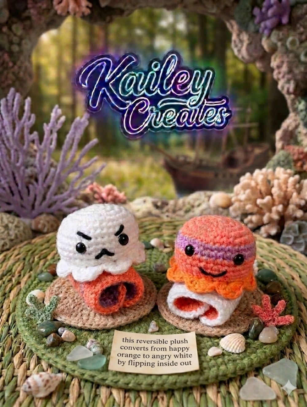 Handmade Crochet Mini Reversable Octopus Mood Plush Toy